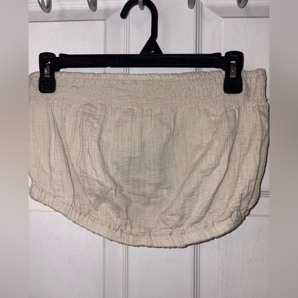 Universal Thread Beige Gauze Off Shoulder Peasant Crop Top
